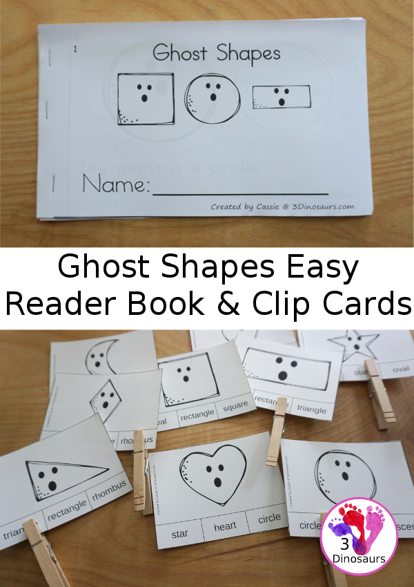 FREE Ghost Shapes Easy Reader Book & Clip cards - 9 fun shapes for kids to read, trace and clip with a fun Halloween theme - 3Dinosaurs.com