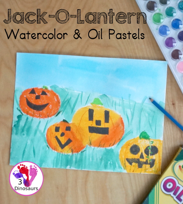Jack-O-Lantern Patch Oil Pastel and Watercolor - a fun mixed art project for kids to do for Halloween! - 3Dinosaurs.com