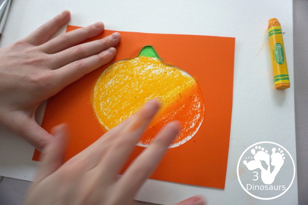 Jack-O-Lantern Patch Oil Pastel and Watercolor - a fun mixed art project for kids to do for Halloween! - 3Dinosaurs.com