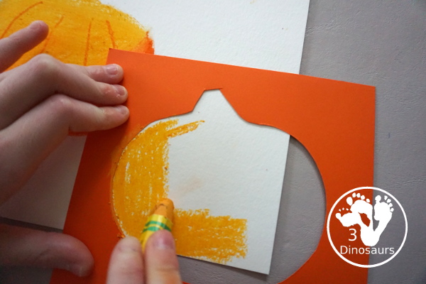 Jack-O-Lantern Patch Oil Pastel and Watercolor - a fun mixed art project for kids to do for Halloween! - 3Dinosaurs.com