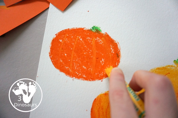 Jack-O-Lantern Patch Oil Pastel and Watercolor - a fun mixed art project for kids to do for Halloween! - 3Dinosaurs.com