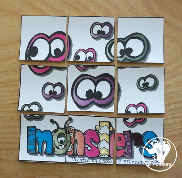 Free Monster Tot Pack - fun monster printables that have preschool and tot age printables for kids to do with puzzles, matching, no-prep pages and more - 3Dinosaurs.com