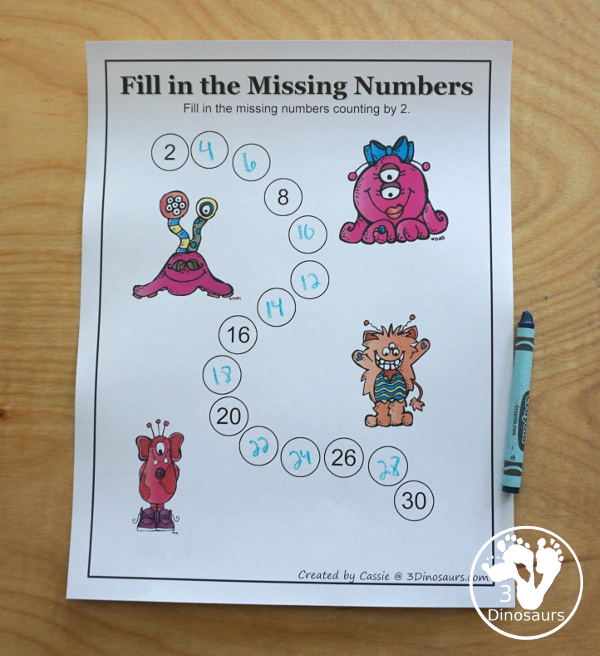 Free Monster Pack - fun monster printables that have preK to kindergarten age printables for kids to do with puzzles, matching, no-prep pages and more - 3Dinosaurs.com