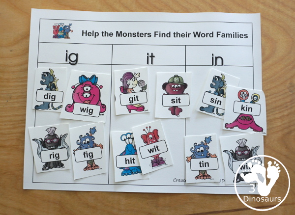 Free Monster Pack - fun monster printables that have preK to kindergarten age printables for kids to do with puzzles, matching, no-prep pages and more - 3Dinosaurs.com