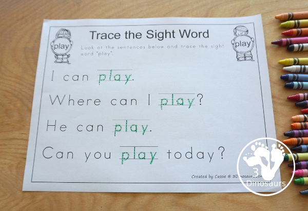 Romping & Roaring Preprimer Sight Words - Find Sight Word in the Sentences - You find the sight words in a sentences with 4 sentences for you to look for the word - 3Dinosaurs.com