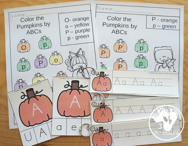 Pumpkin Activities Pack: ABCs with no-prep pages, easy reader books, clip cards and tracing strips for all 26 letters of the alphavet.- 3Dinosaurs.com