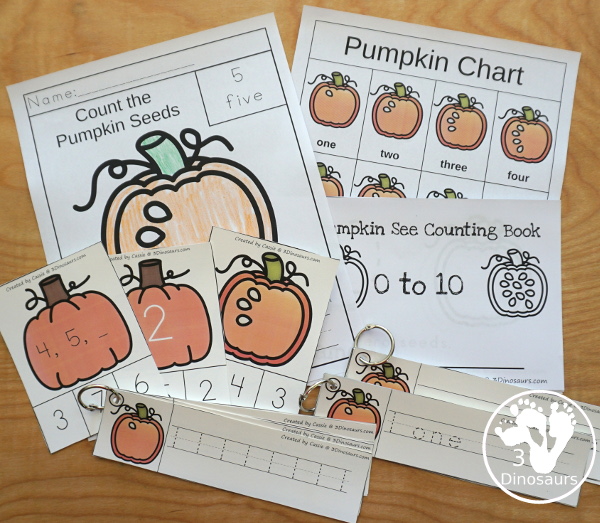 Pumpkin Activities Pack: Numbers with no-prep pages, easy reader books, clip cards, and tracing strips.- 3Dinosaurs.com