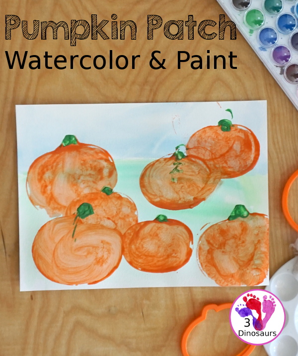 Pumpkin Patch Watercolor and Paint for Kids - is a great mix art project for kids to paint with cookie cutters - 3Dinosaurs.com