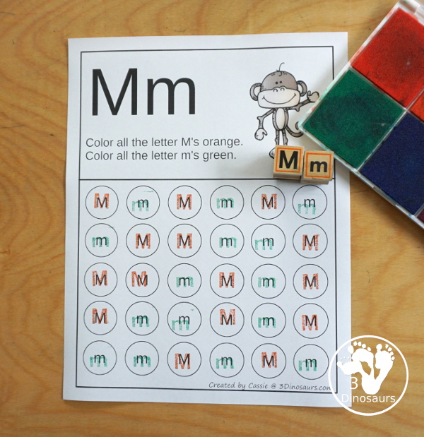 Free ABC Letter Find Uppercase & Lowercase Printable - a letter find worksheet that works on find the same letter with uppercases letter and lowercase letters together- 3Dinosaurs.com