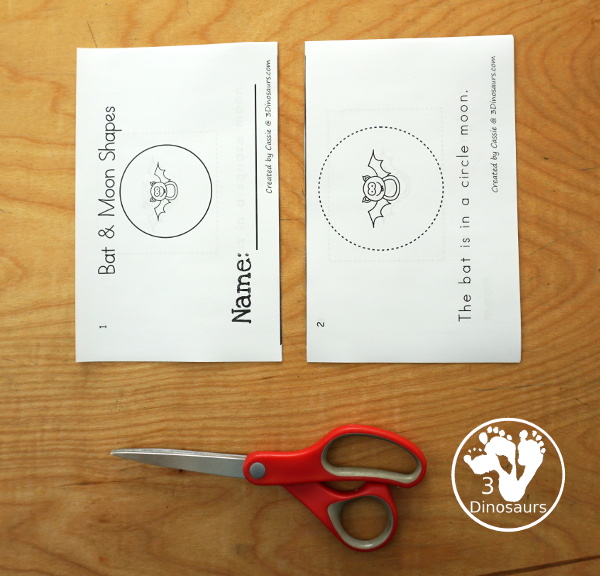 Free Bat & Moon Shape Easy Reader Book - a simple 10 page shape book with 9 shapes for kids to learn with a fun bat and moon theme - 3Dinosaurs.com