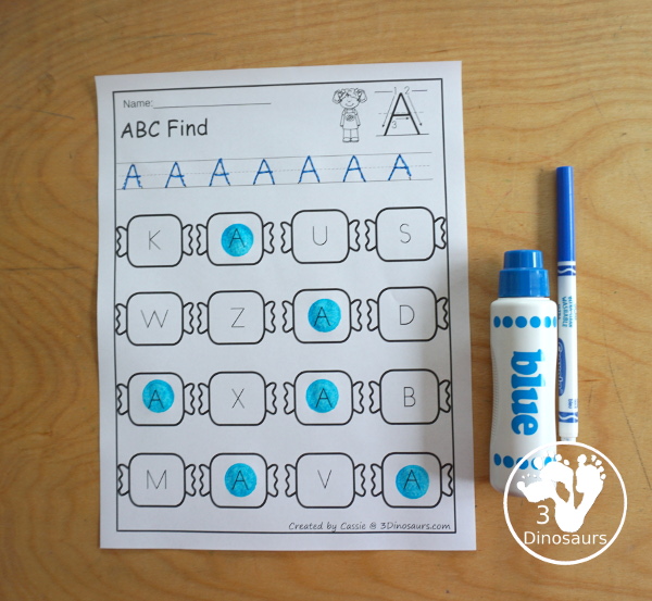 Easy No-Prep Candy ABC Letter Find - easy no-prep printables with a fun candy theme 52 pages with uppercase and lowercase $ - 3Dinosaurs.com
