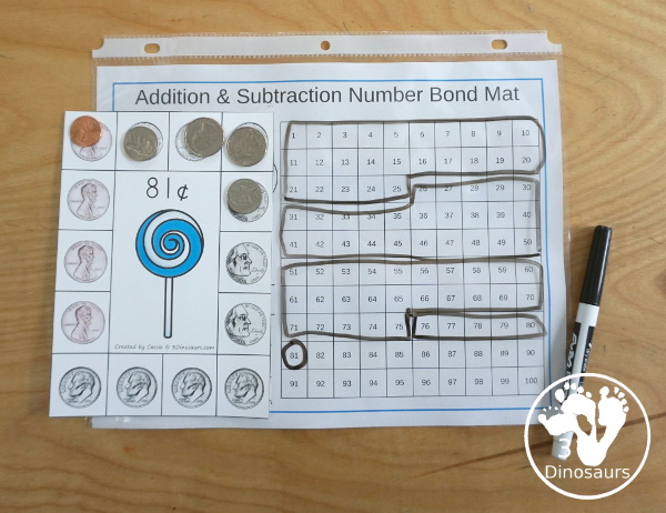 Free Candy Coin Clip Cards - 8 candy and coin clip cards with clipping the cards to match the amount for the candy - 3Dinosaurs.com