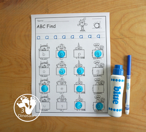 Monster ABC Letter find printable with 52 pages of printable that work on uppercase letter or lowercase letter for all 26 letters of the alphabet - 3Dinosaurs.com