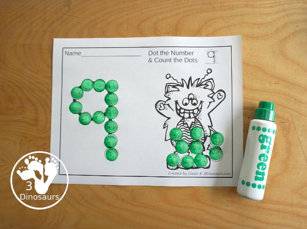 Monster Dot the Number & Counting - with numbers 1 to 20 with dot marker number and counting numbers on the monster - 3Dinosaurs.com