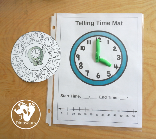 Free Monster Time Clip Cards - with 12 hourly clocks for kids to work on telling time- with matching the same time on the monster - 3Dinosaurs.com