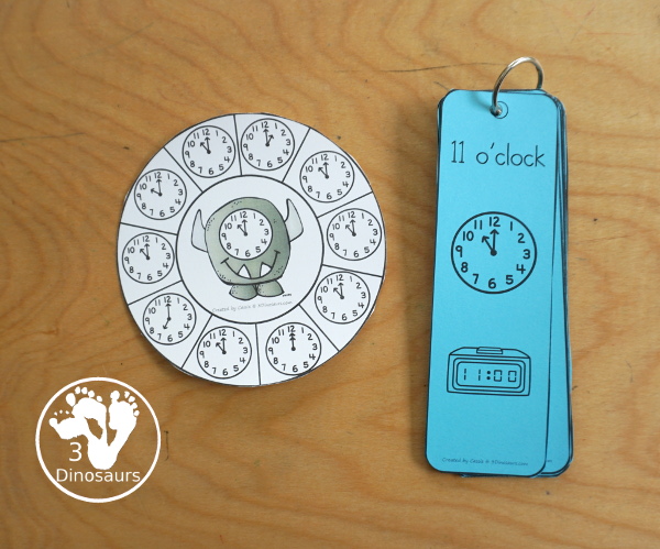 Free Monster Time Clip Cards - with 12 hourly clocks for kids to work on telling time- with matching the same time on the monster - 3Dinosaurs.com