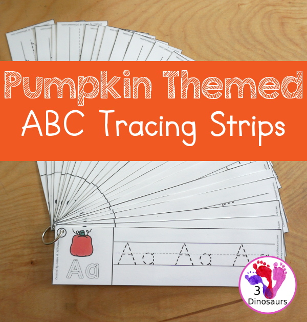 Free Pumpkin Theme ABC Tracing Strips - with uppercase and lowercase alphabet letters together - 3Dinosaurs.com