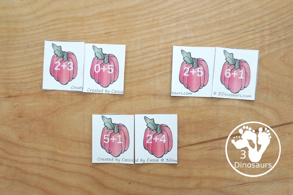 Free Pumpkin Addition Sorting - You have three numbers to sort pumpkins to with addition for 5, 6, and 7. - 3Dinosaurs.com