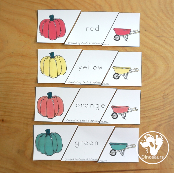 Pumpkin Color Pack - with pumpkin color puzzles, pumpkin tracing color words, pumpkin color word finds, pumpkin clip cards, pumpkin easy reader books and more  - 3Dinosaurs.com