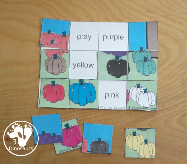 Pumpkin Color Pack - with pumpkin color puzzles, pumpkin tracing color words, pumpkin color word finds, pumpkin clip cards, pumpkin easy reader books and more  - 3Dinosaurs.com