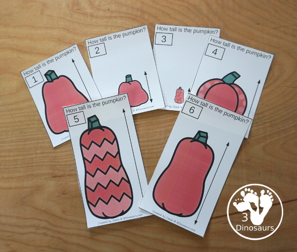 Free Measure the Pumpkin Printable - with 6 fun pumpkins to measure and recording sheet - 3Dinosaurs.com
