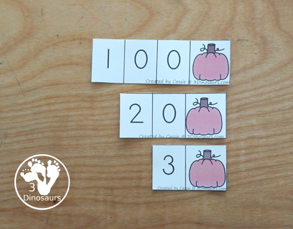 Free Pumpkin Spin & Write Place Value - You have 5 different spinners and 4 recording mats in color and black and white with place value from ones to Ones, Tens, Hundreds, Thousands, Ten Thousand, Hundred Thousands, Million, & Ten Million  - 3Dinosaurs.com