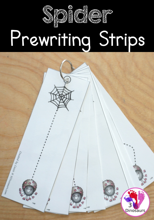 Free Spider Prewriting Tracing Strips - Easy Fine Motor Printable - 8 prewriting strips for kids to trace and work on fine motor skills - 3Dinosaurs.com