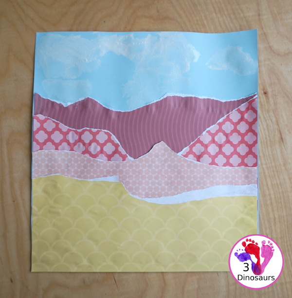 Torn Paper Fall Mountains - An easy fall craft that kids can make and be creative with using scrapbook paper. - 3Dinosaurs.com