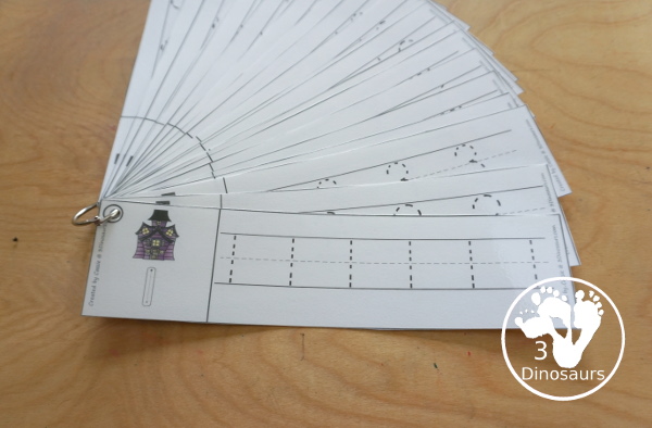 Free Halloween Number Tracing Strips - with numbers 0 to 20. A fun haunted house themed with a barn on each printable number tracing strip - 3Dinosaurs.com