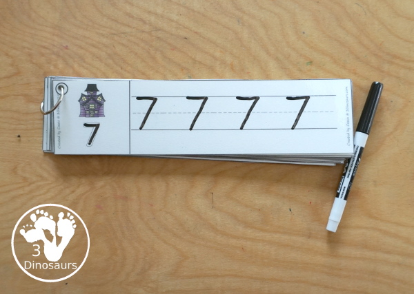 Free Halloween Number Tracing Strips - with numbers 0 to 20. A fun haunted house themed with a barn on each printable number tracing strip - 3Dinosaurs.com