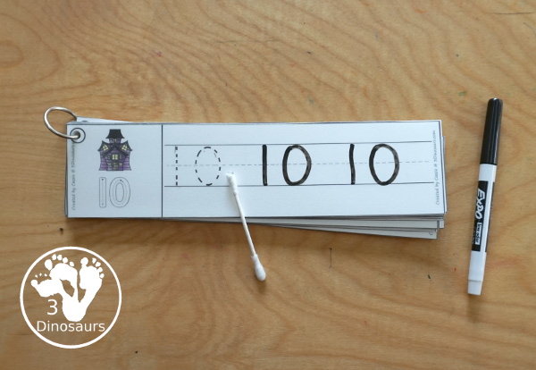 Free Halloween Number Tracing Strips - with numbers 0 to 20. A fun haunted house themed with a barn on each printable number tracing strip - 3Dinosaurs.com