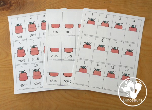 Pumpkin Multiplication & Division Cut & Paste and Matching with cut and paste worksheets for division and multiplication with numbers 1 to 12 and match puzzles and matching mats for division and multiplication - 3Dinosaurs.com