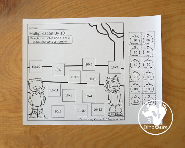 Pumpkin Multiplication & Division Cut & Paste and Matching with cut and paste worksheets for division and multiplication with numbers 1 to 12 and match puzzles and matching mats for division and multiplication - 3Dinosaurs.com