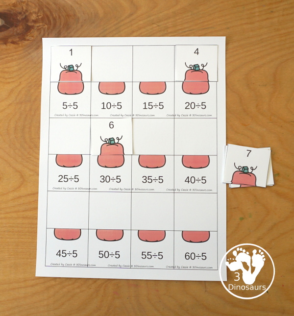 Pumpkin Multiplication & Division Cut & Paste and Matching with cut and paste worksheets for division and multiplication with numbers 1 to 12 and match puzzles and matching mats for division and multiplication - 3Dinosaurs.com