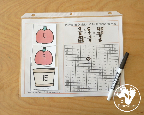 Pumpkin Multiplication & Division Cut & Paste and Matching with cut and paste worksheets for division and multiplication with numbers 1 to 12 and match puzzles and matching mats for division and multiplication - 3Dinosaurs.com