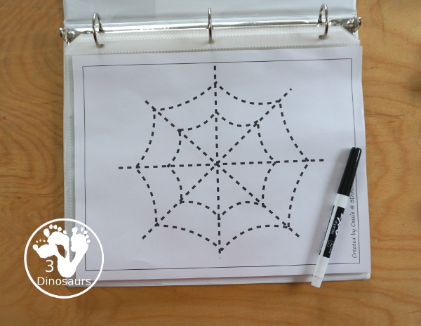 Free Spider Fine Motor Printable - with spider web tracing, spider web mat, spider web q-tip mats, spider web dot marker - with different options for the spider web - 3Dinosaurs.com