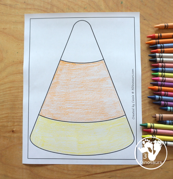 Free Candy Corn Fine Motor Mat Printables - You have candy corn printables, a candy corn tracing printable, and a candy corn dot marker printable.- 3Dinosaurs.com