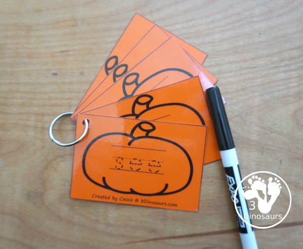 Pumpkin Sight Word Tracing Card Printables- with all 220 Dolch Sight Words with cards sorting by sight word list - With tracing on colored pumpkin or a black and white pumpkin option. You have 8 sight word cards on each page - 3Dinosaurs.com