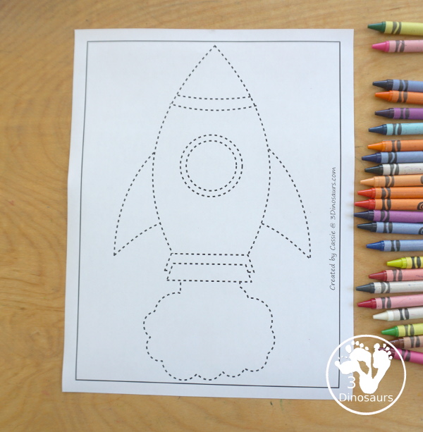 Free Rocket Ship Fine Motor Mat Printables - you have 5 fine motor mats: rocket ship template printable, rocket ship tracing printable, rocket sheet q-tip printable, and rocket sheet dot marker printable - 3Dinosaurs.com