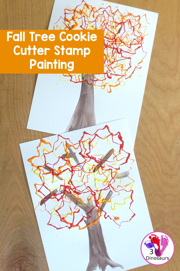 Fall Tree Painting with Leaf Cookie Cutters - a fun paint the tree and then use cookie cutters to stamp and make the leaves on the tree- 3Dinosaurs.com