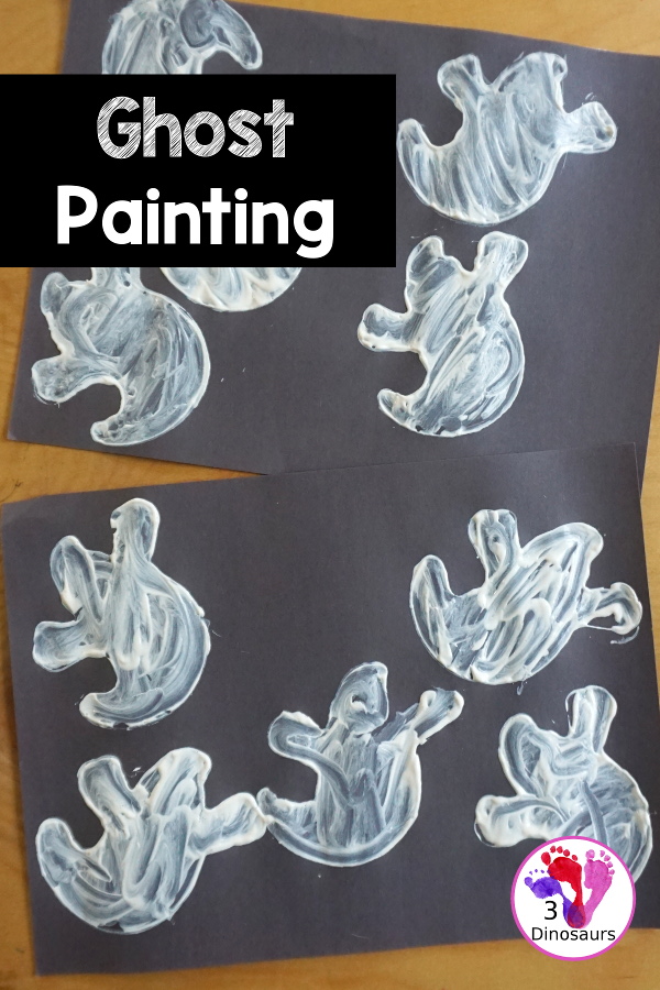 Ghost Painting with Cookie Cutters - a super simple painting inside ghost cookie cutters with white paint and black paper - 3Dinosaurs.com