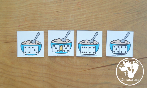 Free Goldilocks & Porridge Number Sense Printable - You have numbers 1 to 10 with sorting items for subitizing numbers for kids with tally marks, dominos ten frames, and dice. Kids sort the number to the correct mats- 3Dinosaurs.com