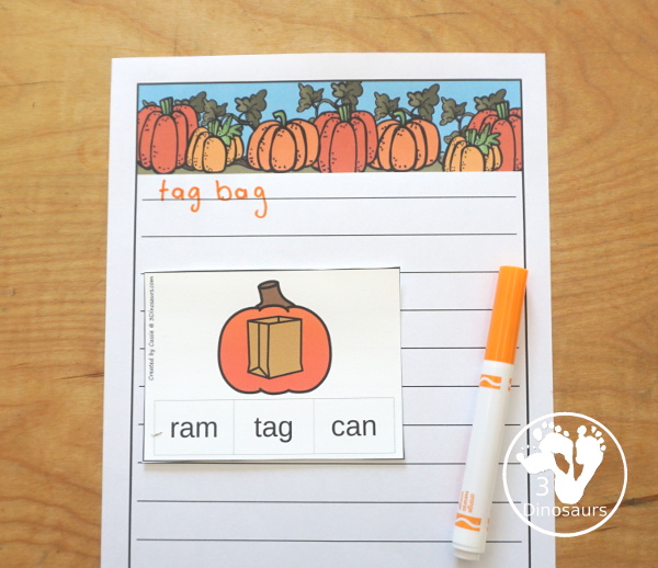Free Pumpkin Writing Paper - two types of pumpkin writing lines to use with kids. These are great for kids on kindergarten, first grade and second grade - 3Dinosaurs.com
