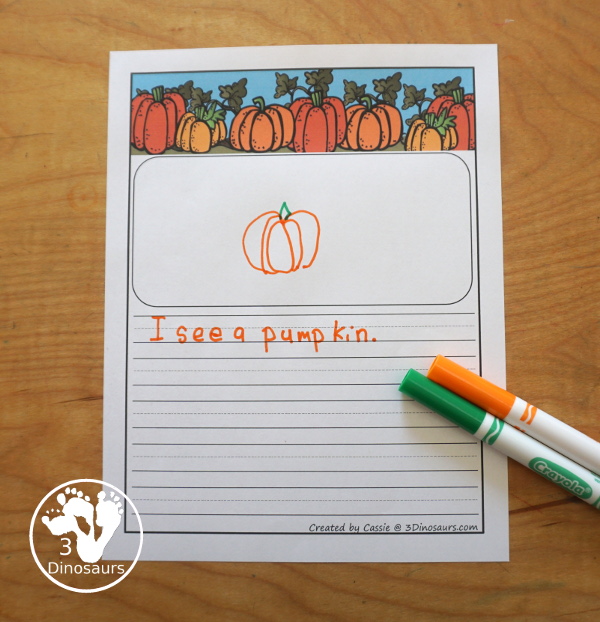 Free Pumpkin Writing Paper - two types of pumpkin writing lines to use with kids. These are great for kids on kindergarten, first grade and second grade - 3Dinosaurs.com