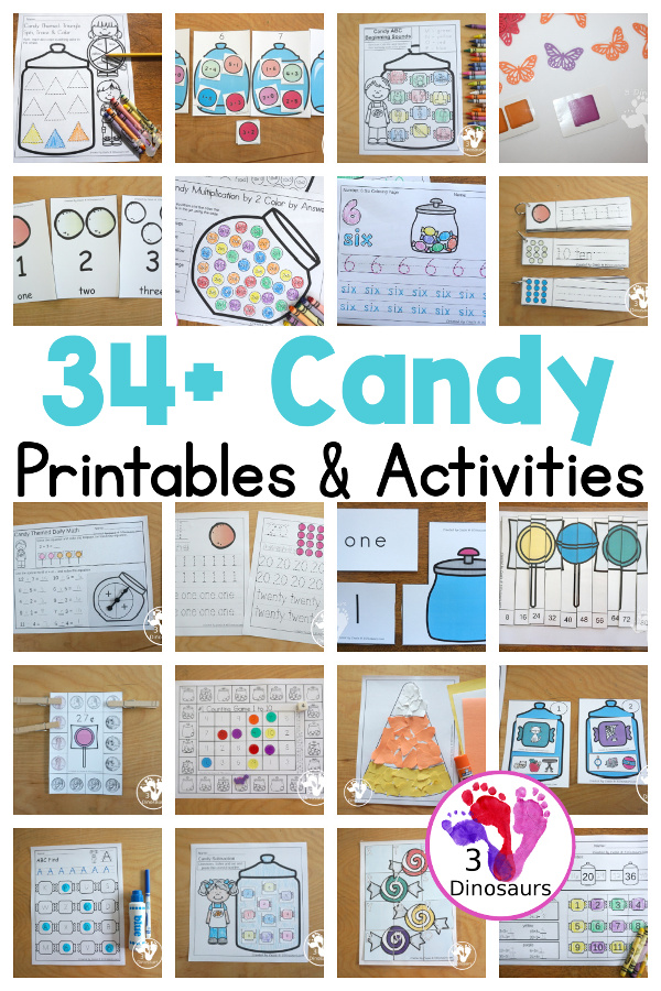 34+ Candy Printables & Activities  - candy printable packs, candy ABC printables, candy learning to read printables, candy numbers printables, candy math printables, and candy activities - 3Dinosaurs.com
