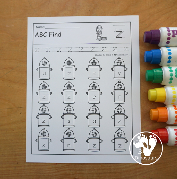 Fire Safety ABC Find Printable -all 26 letters of the alphabet with uppercase only and lowercase only letter options. You have a tracing the letter and then finding the letter worksheet. - 3Dinosaurs.com