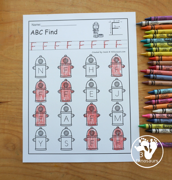 Fire Safety ABC Find Printable -all 26 letters of the alphabet with uppercase only and lowercase only letter options. You have a tracing the letter and then finding the letter worksheet. - 3Dinosaurs.com