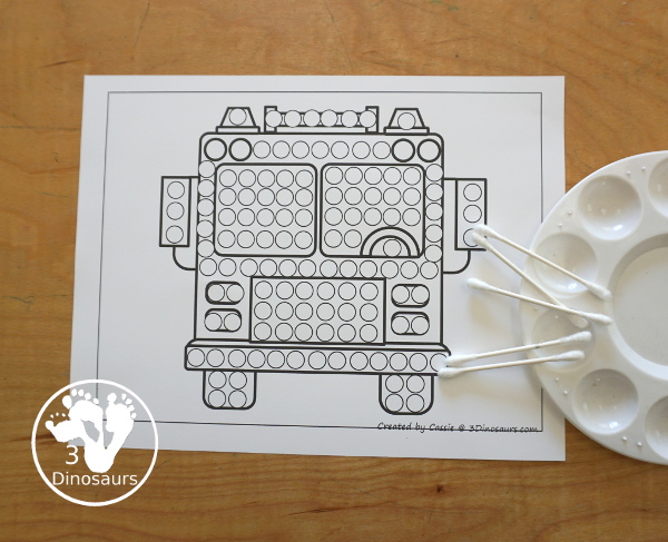 Fire Truck Fine Motor Mat Printables - has three fine motor mats for kids. You have a truck template, a truck tracing page, and a truck q-tip page. Each is a great way to work on fine motor for a fire safety theme or community helper theme. - 3Dinosaurs.com