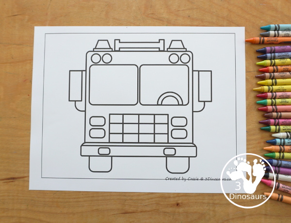 Fire Truck Fine Motor Mat Printables - has three fine motor mats for kids. You have a truck template, a truck tracing page, and a truck q-tip page. Each is a great way to work on fine motor for a fire safety theme or community helper theme. - 3Dinosaurs.com