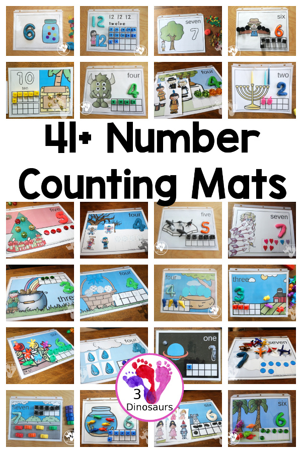 41+ Number Counting Mats for Kids - You have a mix of different counting mats you can use with kids. They have counting areas, and some might have ten frames for counting. All great for working on different types of counting. 3Dinosaurs.com